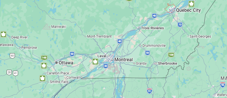 Carte des zones de service Sobh Système — Québec et Ontario